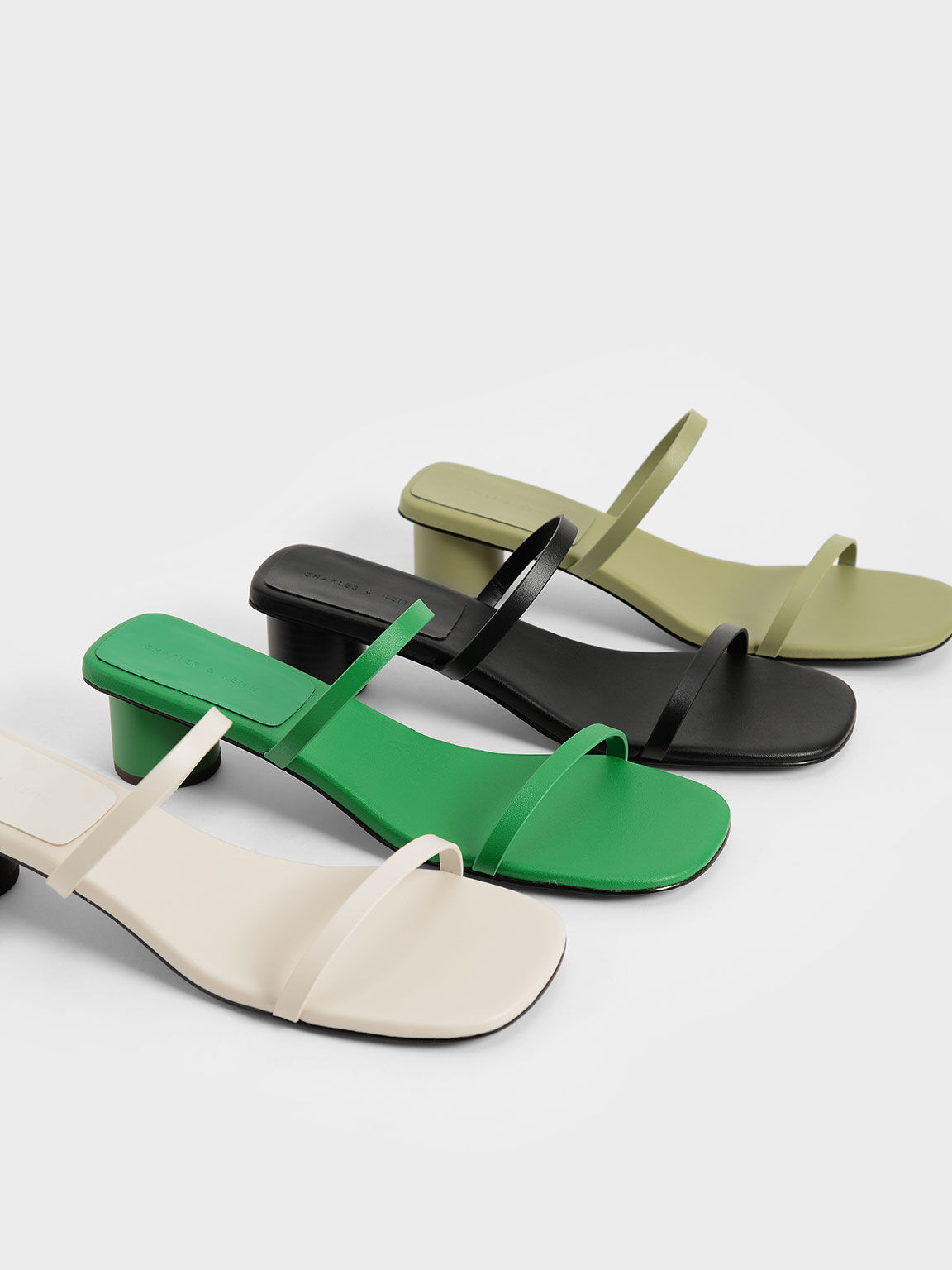 Double Strap Cylindrical Heel Mules, Green, hi-res