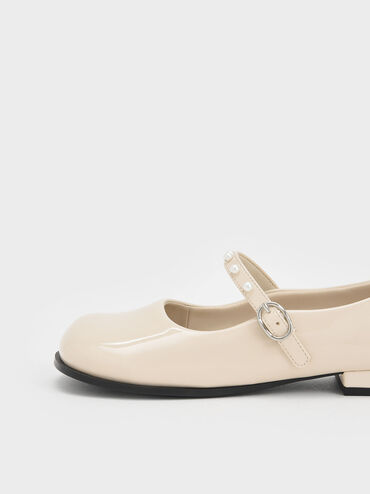 Girls' Patent Pearl-Embellished Mary Janes, Cream, hi-res