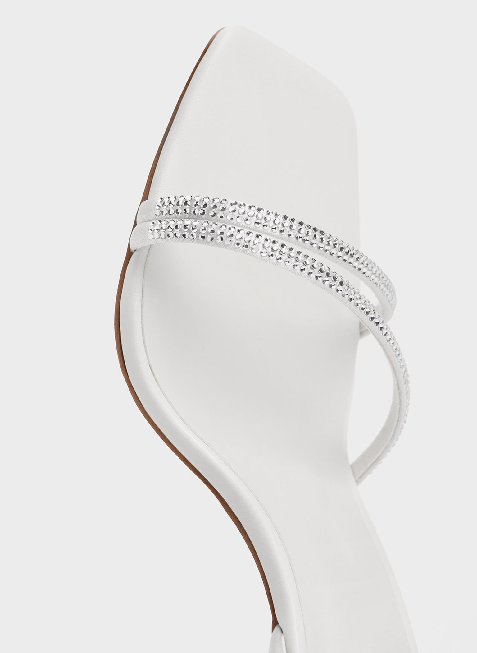 Satin Crystal-Embellished Stiletto-Heel Sandals, White, hi-res