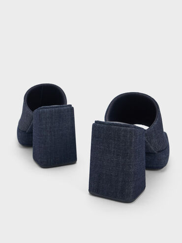 Lucile Denim Block-Heel Platform Mules, Dark Blue, hi-res