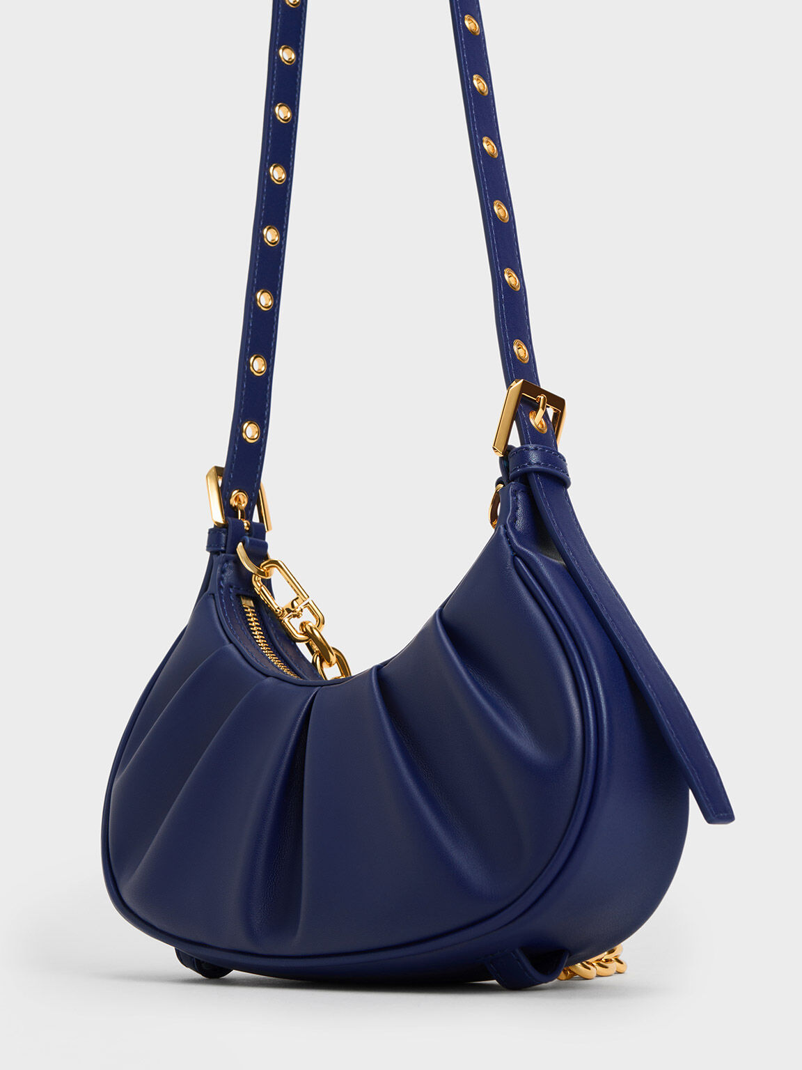 Duo Ruched Shoulder Bag, Navy, hi-res