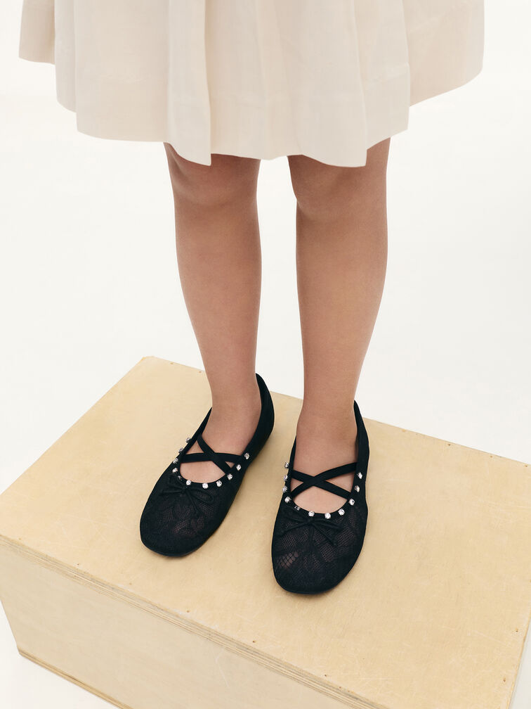 兒童水鑽蕾絲瑪莉珍鞋, 黑色特別款, hi-res