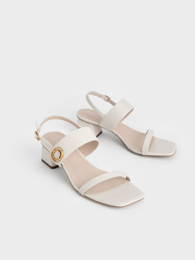 Chalk Metallic Accent Trapeze Heel Sandals - CHARLES & KEITH US