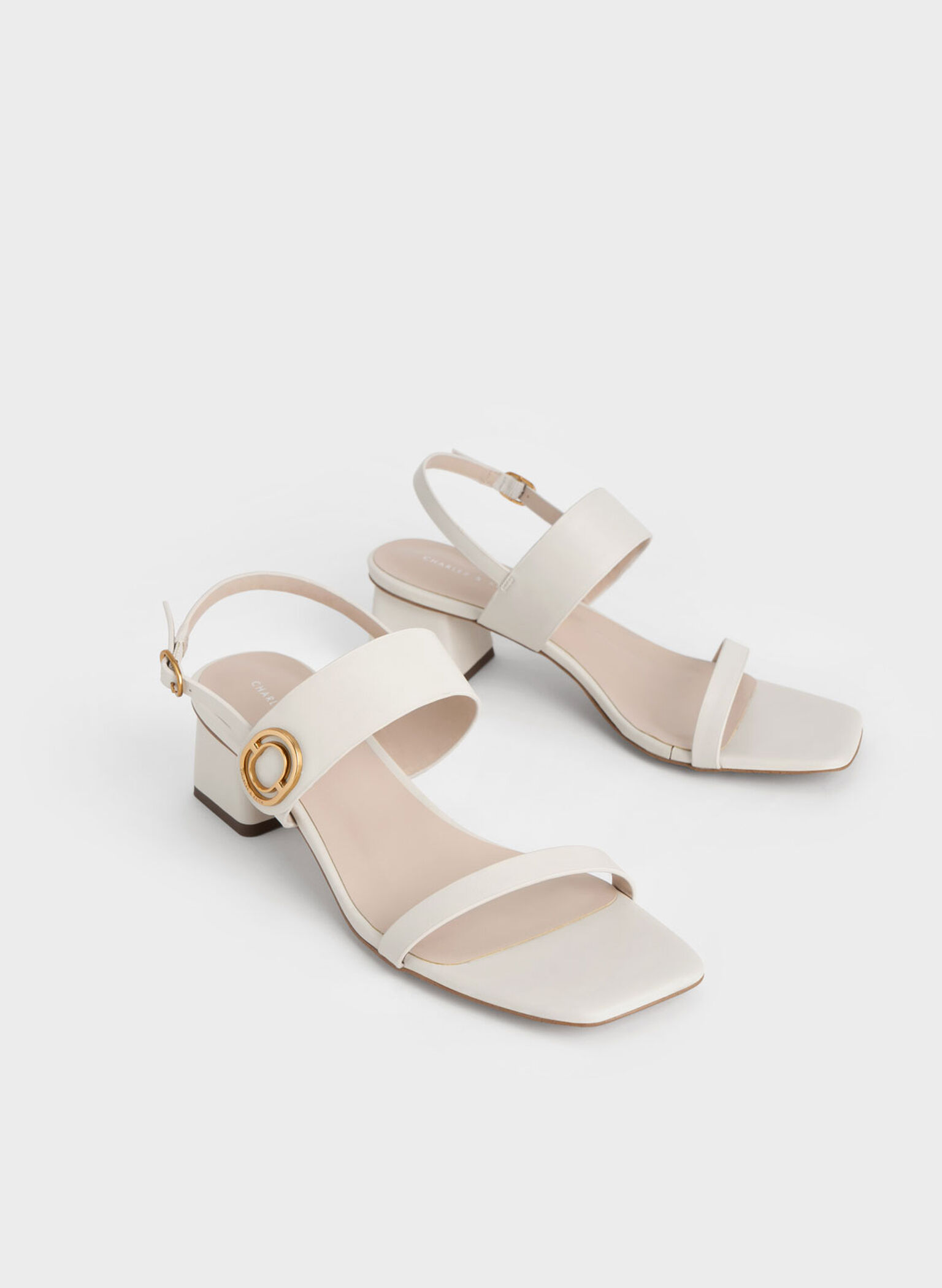 Metallic Accent Trapeze Heel Sandals, Chalk, hi-res
