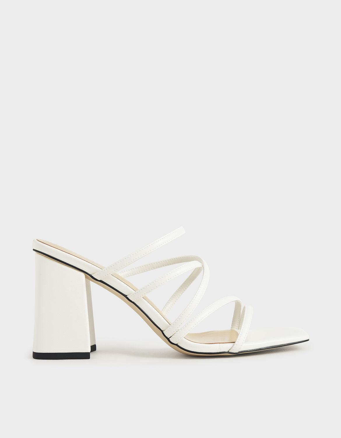 White Strappy Chunky Heel Mules 