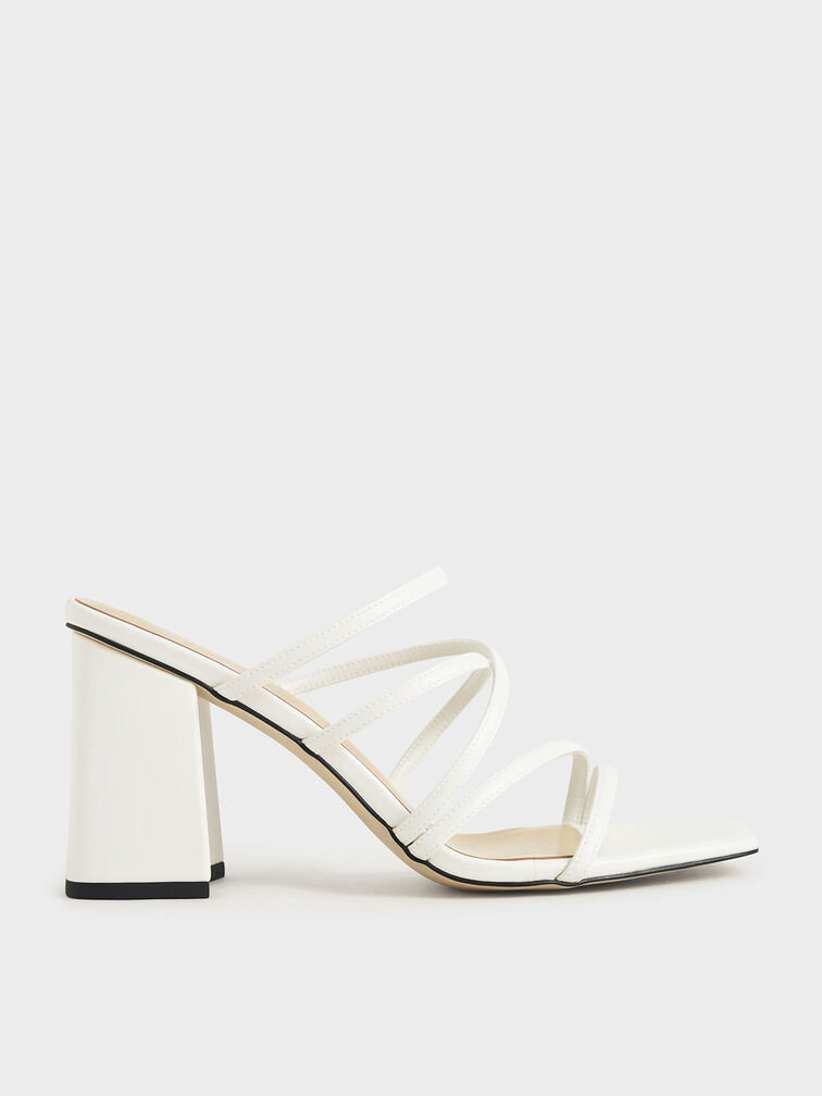 Strappy Chunky Heel Mules, White, hi-res