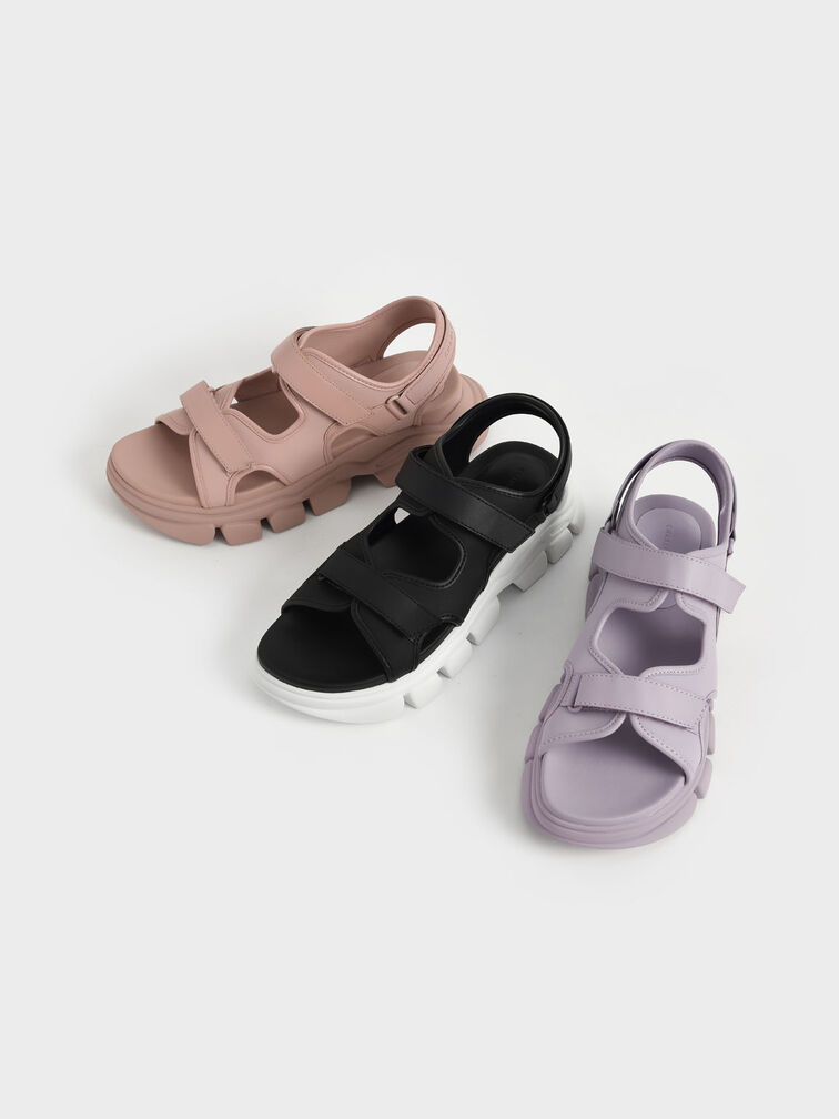 Chunky Sports Sandals, Black, hi-res