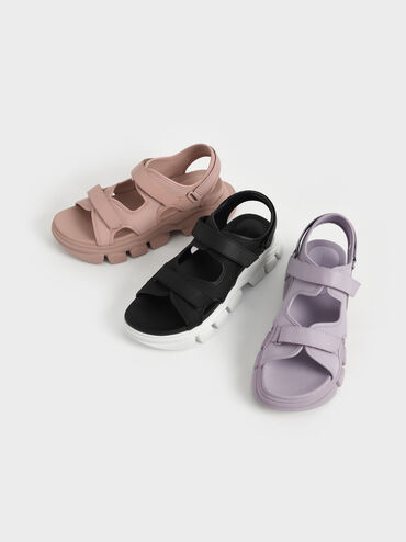 Chunky Sports Sandals, Black, hi-res