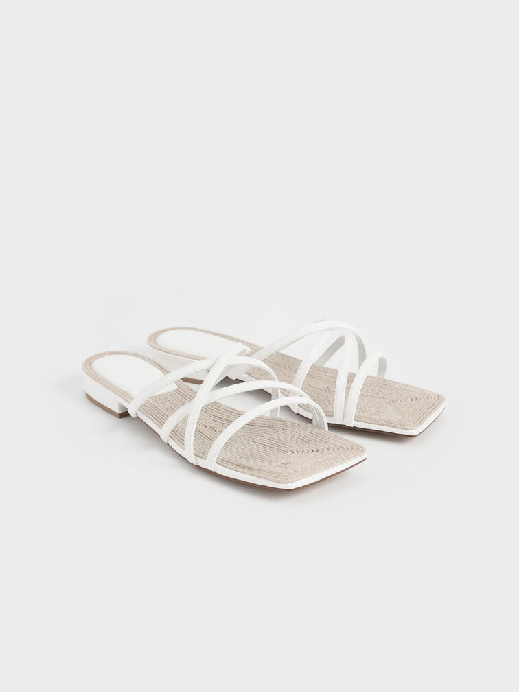 Strappy Square Toe Sandals, White, hi-res