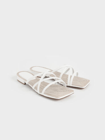 Strappy Square Toe Sandals, White, hi-res