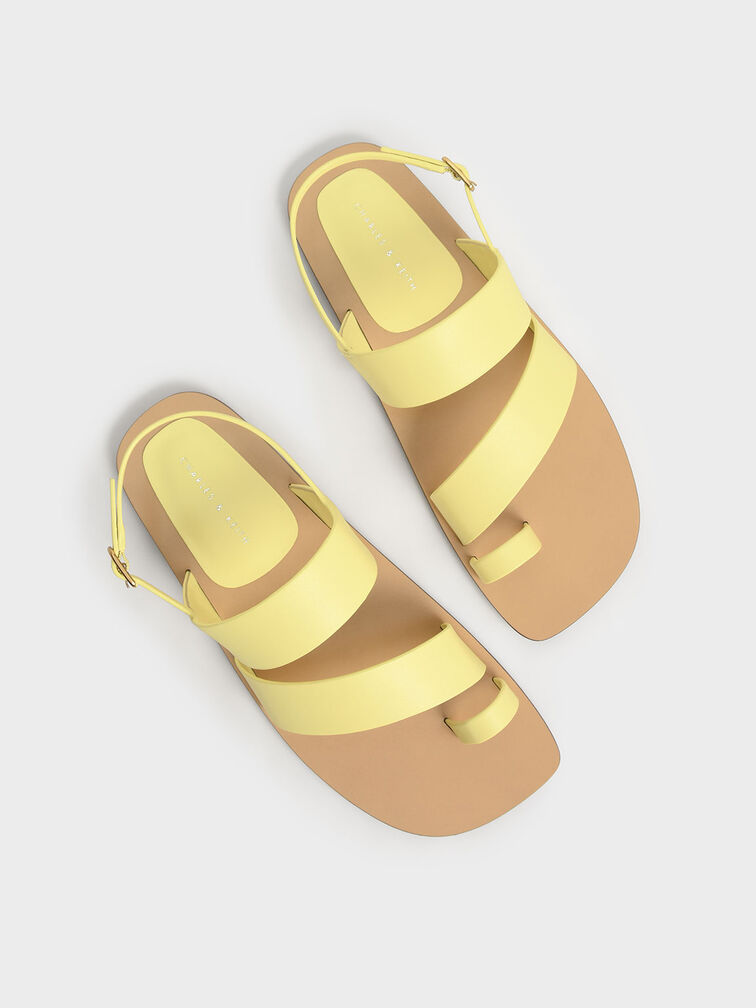 Toe-Ring Slingback Flat Sandals, Yellow, hi-res