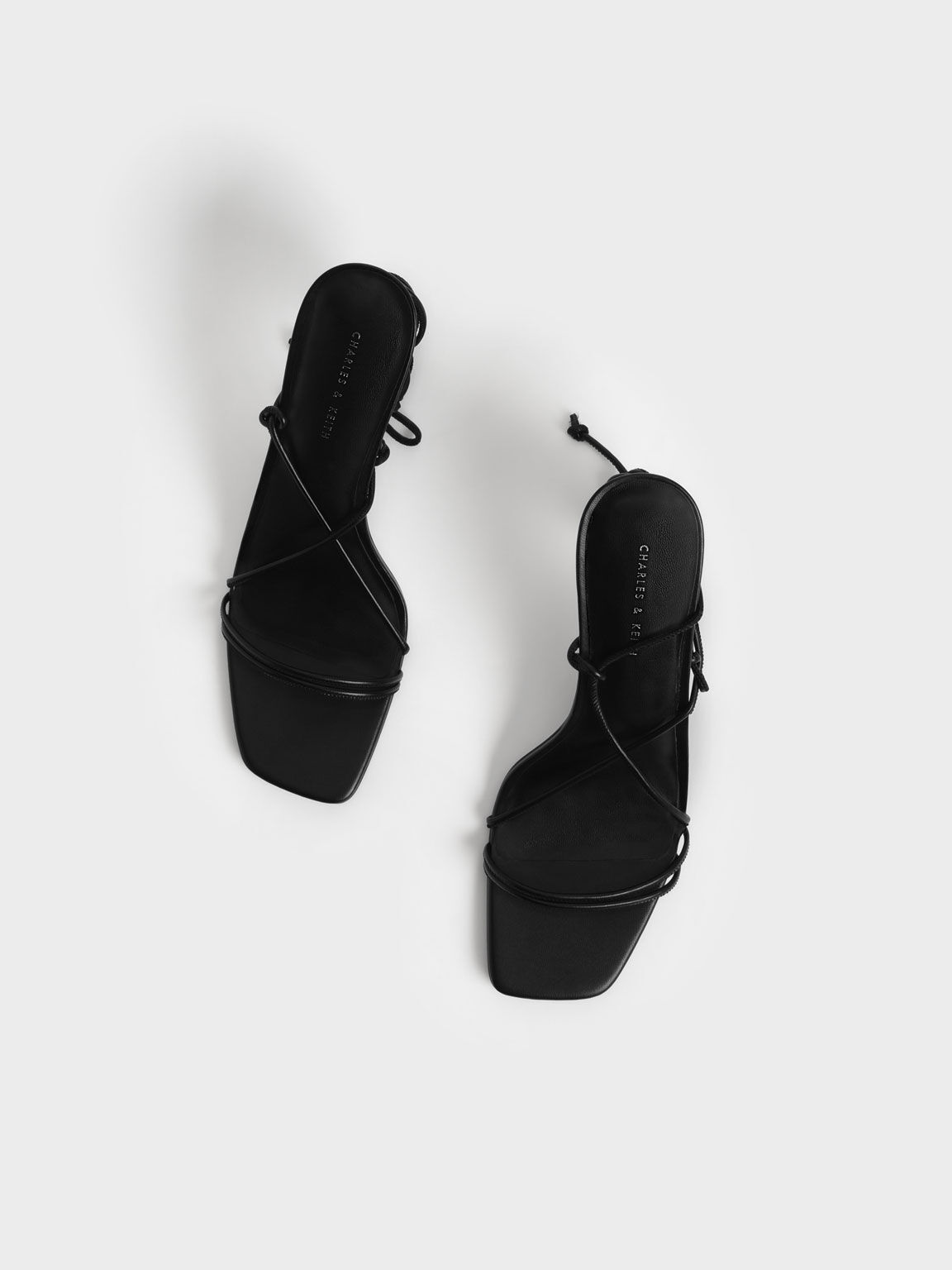 Strappy Tie-Around Stiletto Sandals, Black, hi-res