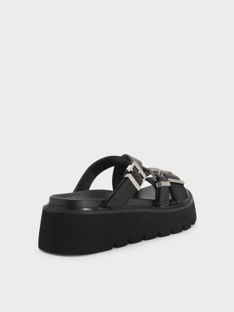Laine Buckled Flatform Sandals, Black, hi-res