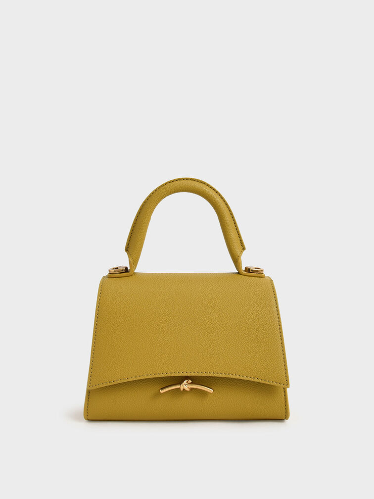 Huxley Metallic Push-Lock Top Handle Bag, Mustard, hi-res