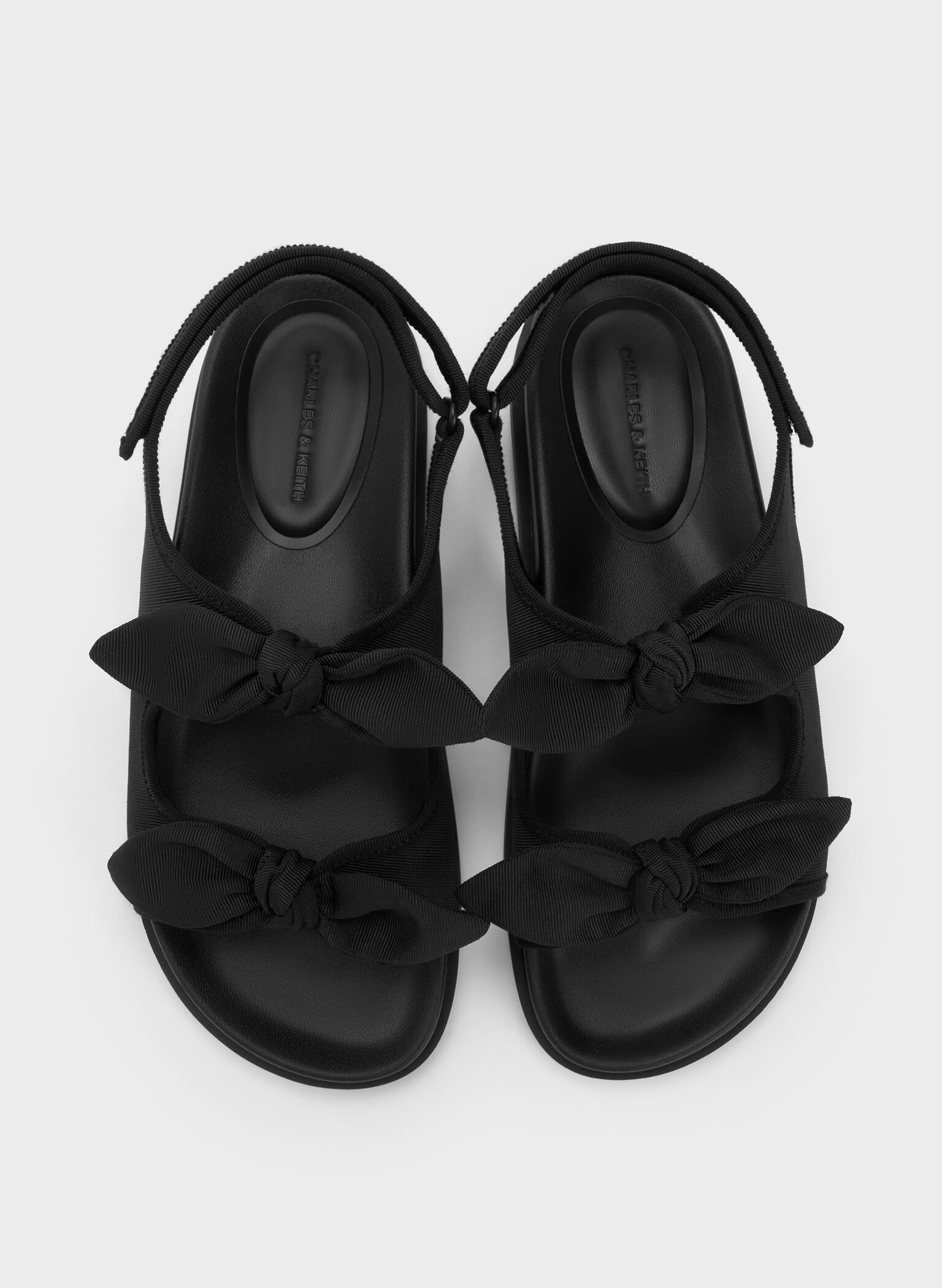 Silk Knotted-Bow Double-Strap Slingback Sandals    
         - Black Textured