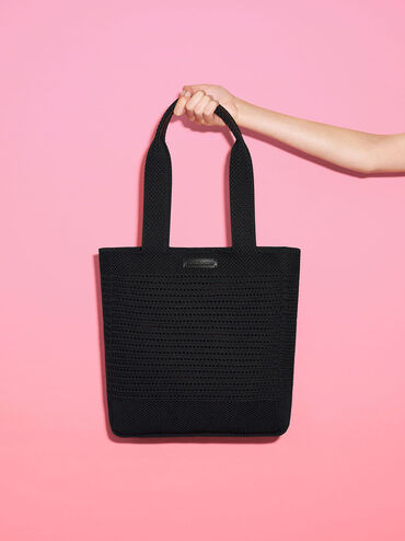 Ida Knitted Tote Bag, Black, hi-res