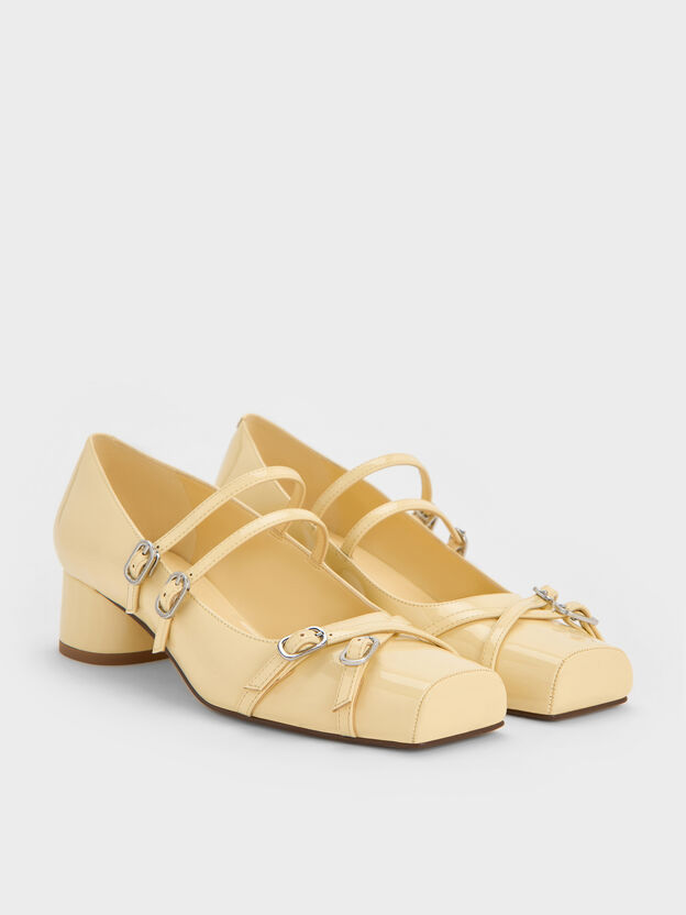 Janis Patent Double-Strap Mary Jane Pumps, Butter, hi-res