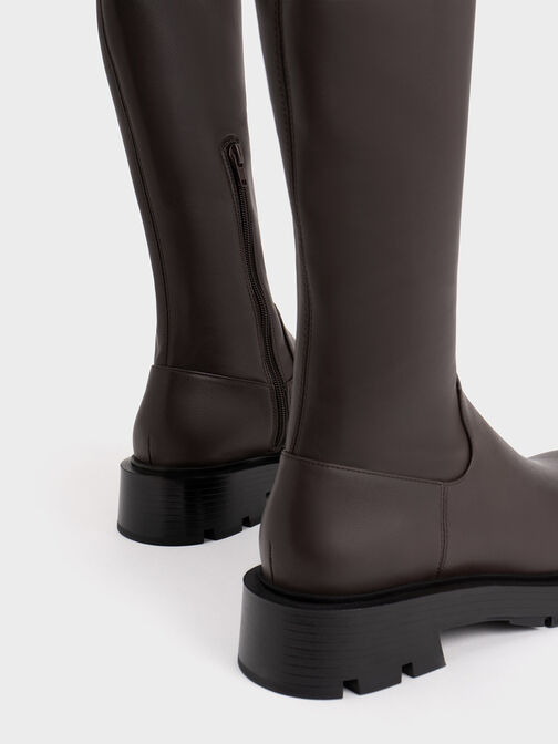 Zip-Up Thigh-High Boots, Dark Brown, hi-res