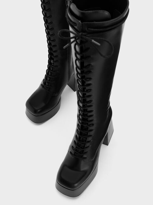 Botas de plataforma Orla a la rodilla, Negro, hi-res