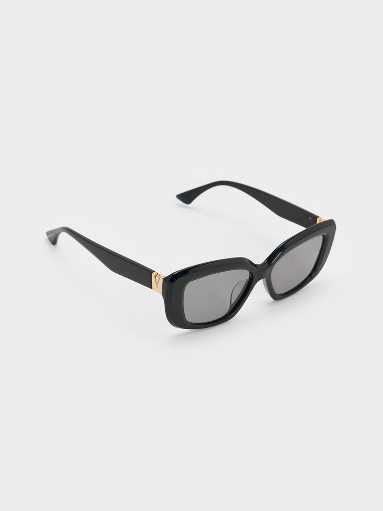 Alix Recycled Acetate Metallic-Accent Butterfly Sunglasses, Black, hi-res