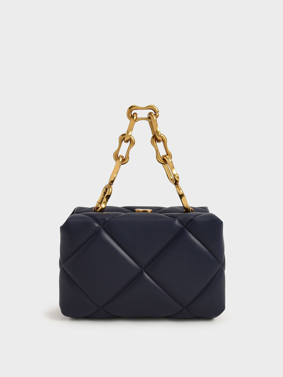 Gemma Chunky Chain Handle Quilted Boxy Bag, Navy, hi-res