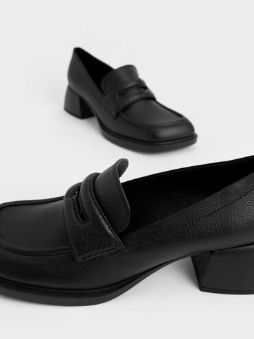 Asymmetric Penny Loafers, Black, hi-res