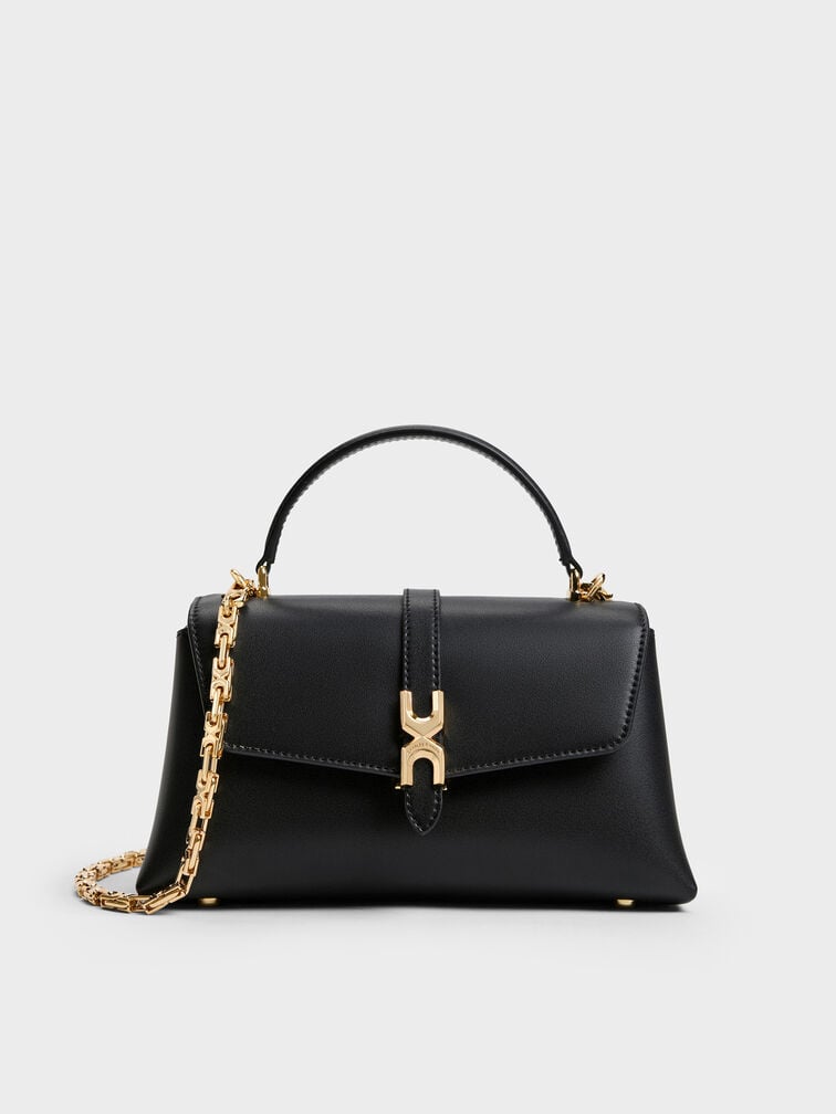 Adalyn Metallic-Buckle Chain-Strap Top Handle Bag, Black, hi-res