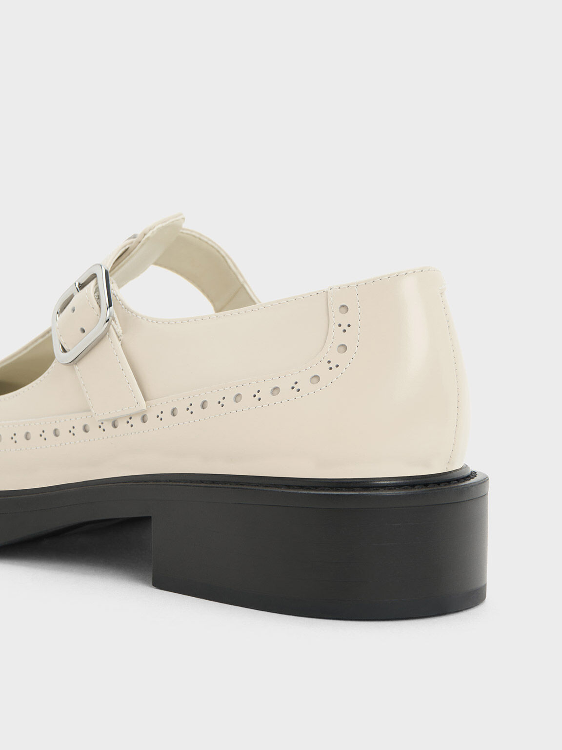 Chalk Brogue Leather T-Bar Mary Janes - CHARLES & KEITH