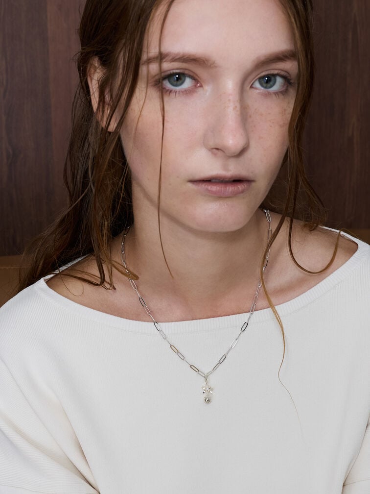 Athalia Crystal-Embellished Bow Snowflake-Ball Charm, Silver, hi-res