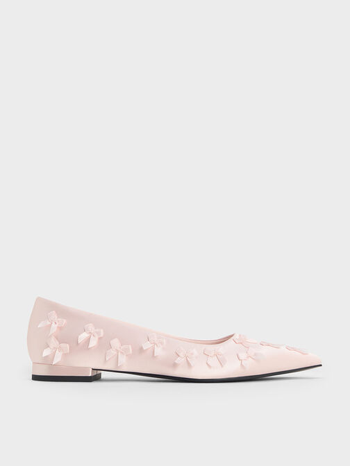 Satin Bow Pointed-Toe Flats, Blush, hi-res