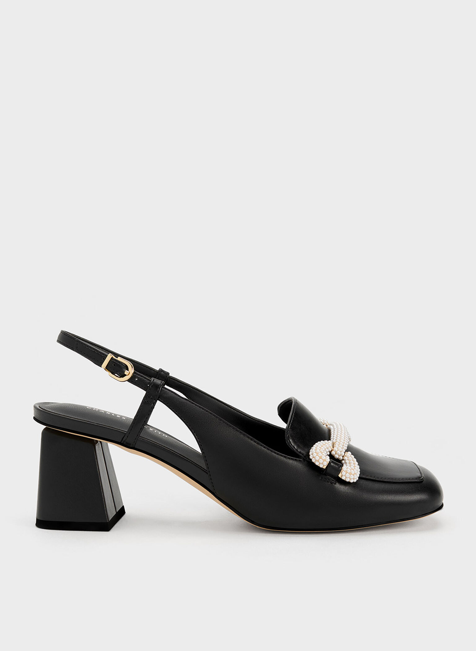 Beaded Slingback Loafer Pumps, Black, hi-res