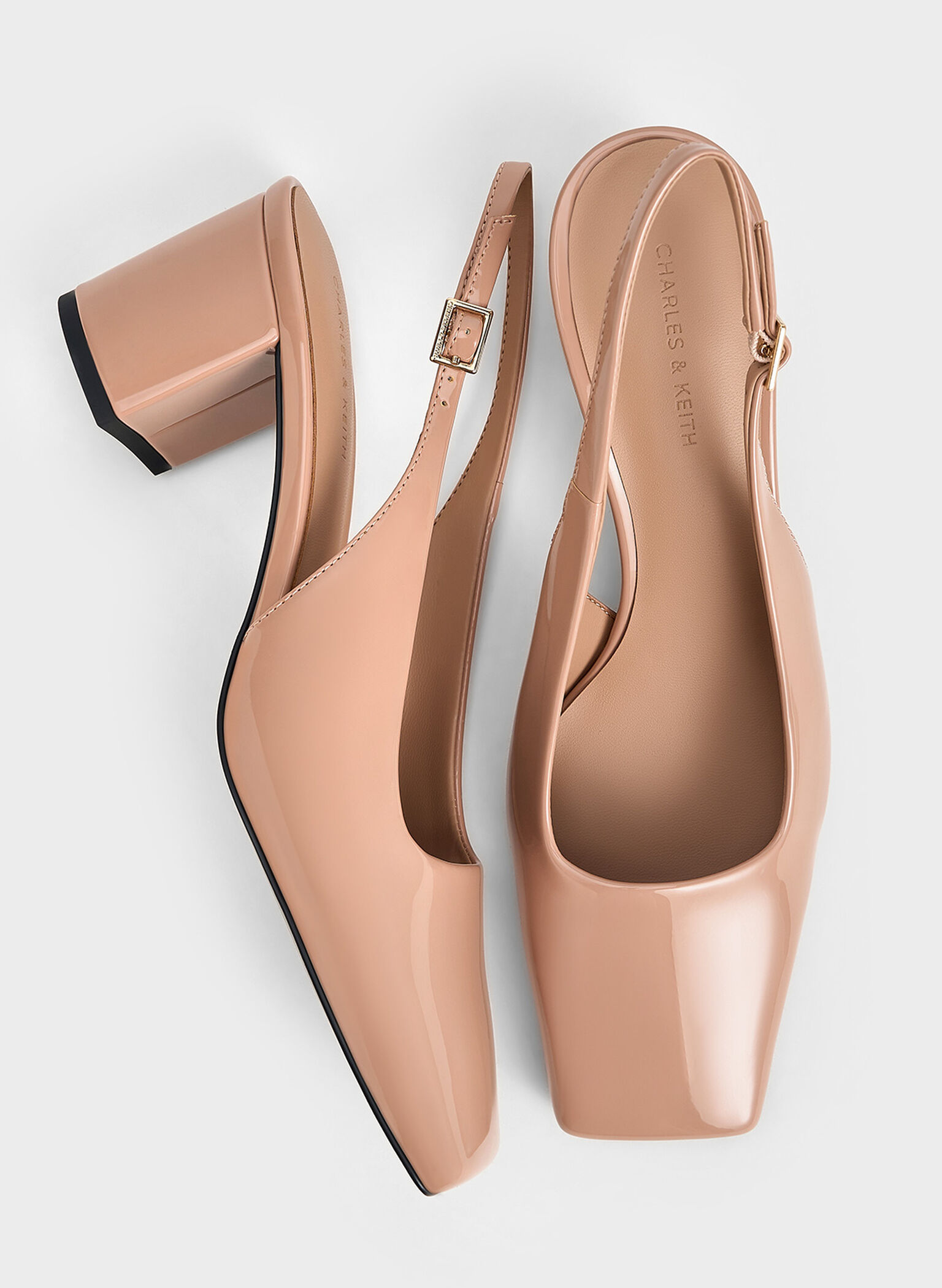 Patent Square-Toe Slingback Pumps, Nude, hi-res