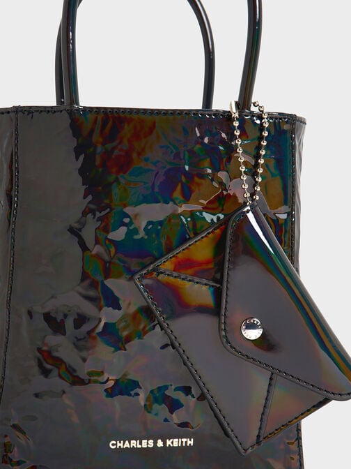 Matina Patent Crinkle-Effect Elongated Tote Bag, Prism Noir, hi-res