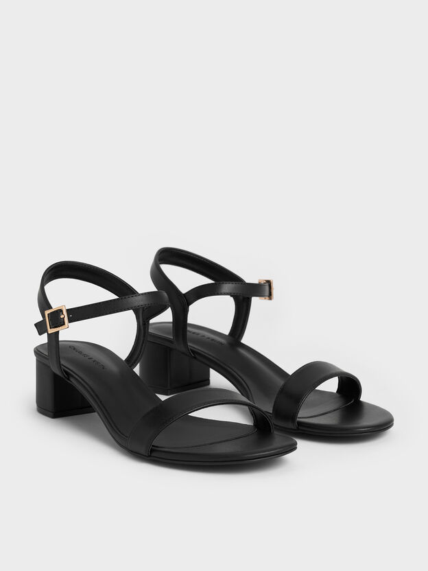 Sandalias con tac&oacute;n de bloque y correa al tobillo, Negro, hi-res
