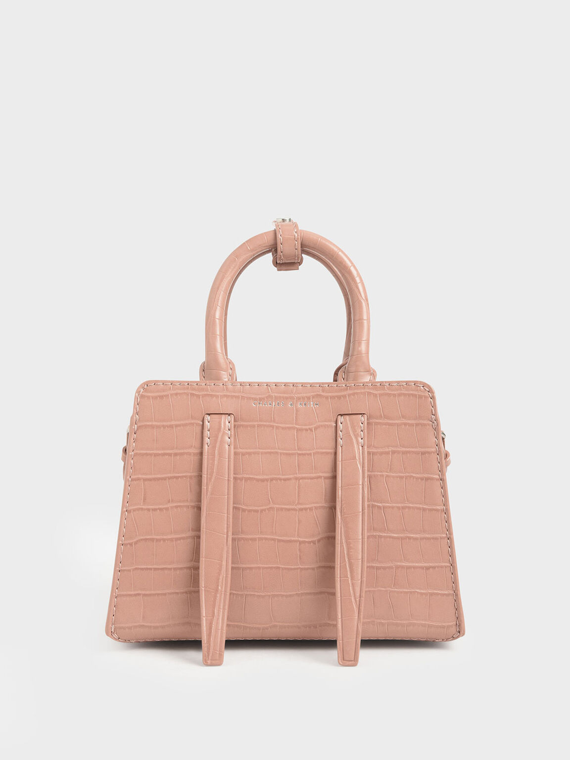 鱷魚紋中型手提包, 嫩粉色, hi-res