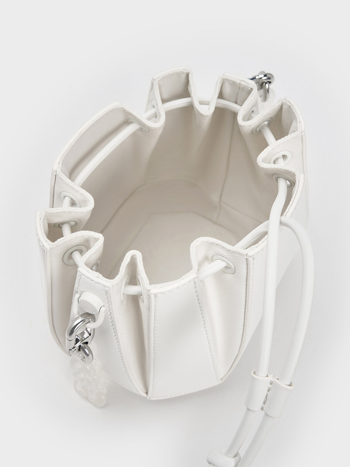 White Geometric Structured Bucket Bag CHARLES KEITH SG