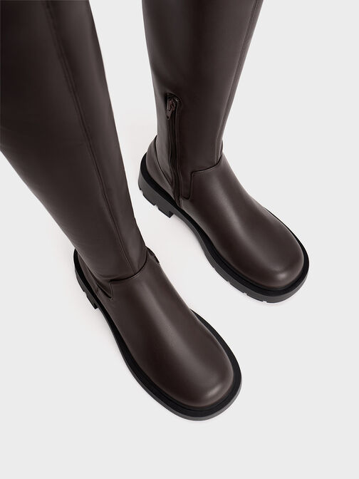 Zip-Up Thigh-High Boots, Dark Brown, hi-res