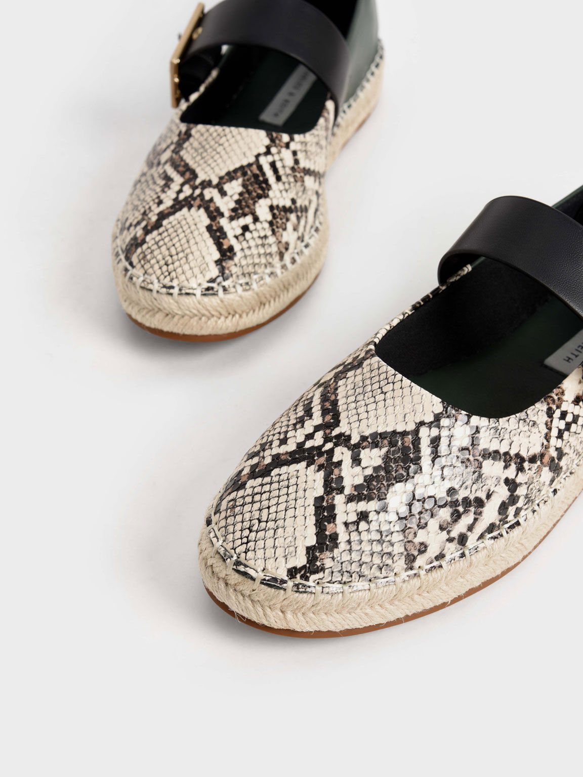 Snake-Print Buckled Espadrille Flats, Animal Print Natural, hi-res