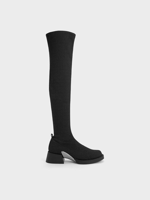 Devon Striped Metallic-Accent Thigh-High Boots, Dark Grey, hi-res