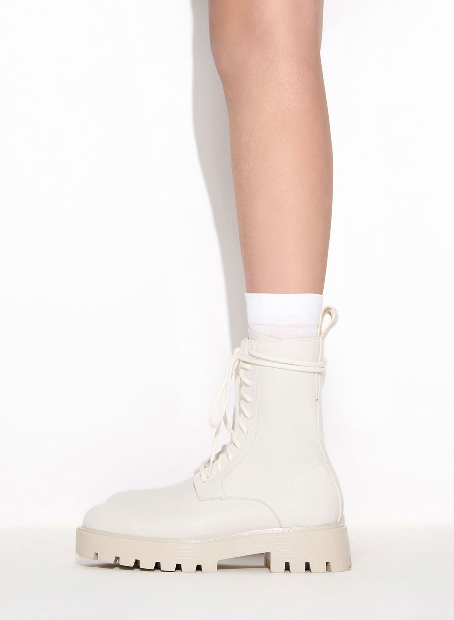 Chalk Gripped Soles Combat Boots - CHARLES & KEITH SG