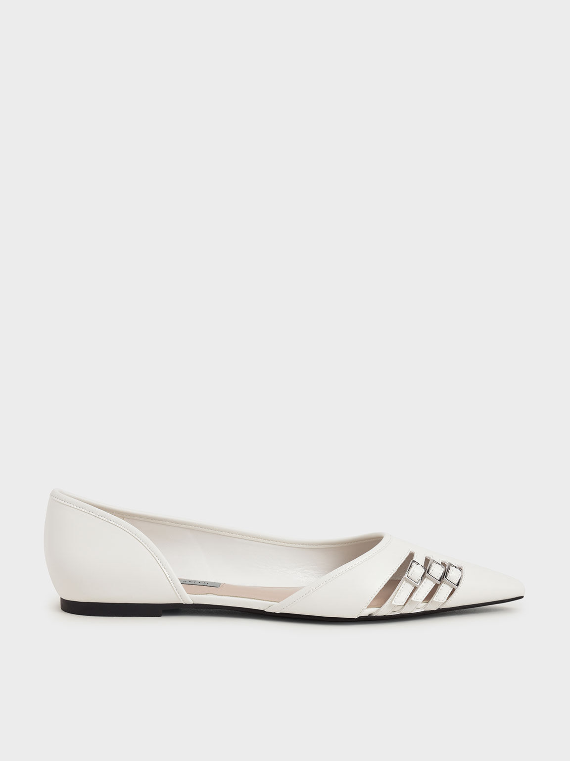 Half D'Orsay Cut-Out Ballerinas, White, hi-res