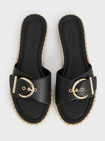 Sandales espadrilles à boucle, Noir, hi-res