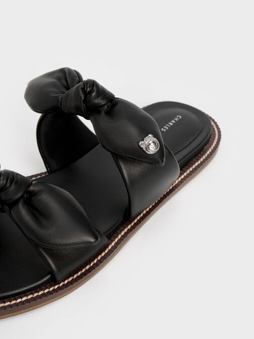 CHARLES & KEITH 彼思勞蘇系列：雙結平底拖鞋, 黑色, hi-res