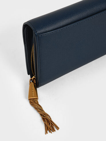 Tassel Detail Long Wallet, Blue, hi-res