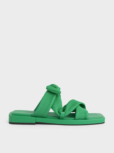 Recycled Polyester Bow Crossover Slides, Green, hi-res