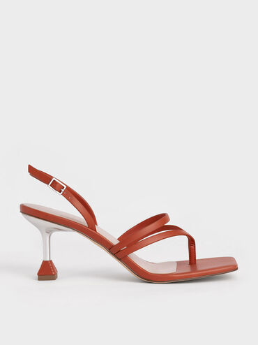 Sculptural Heel Thong Sandals, Orange, hi-res