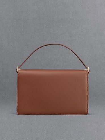 Leather & Canvas Two-Tone Shoulder Bag, Cognac, hi-res