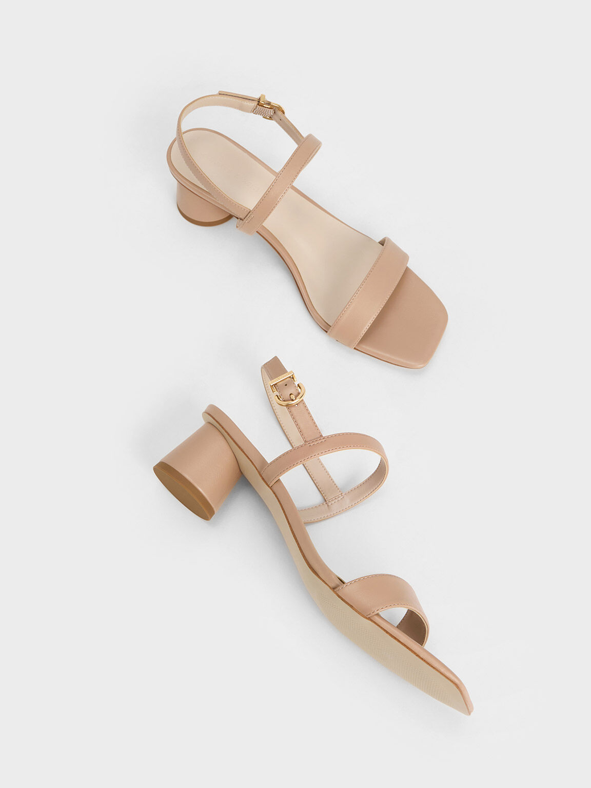 Nude Cylindrical Heel Back Strap Sandals - CHARLES & KEITH SG