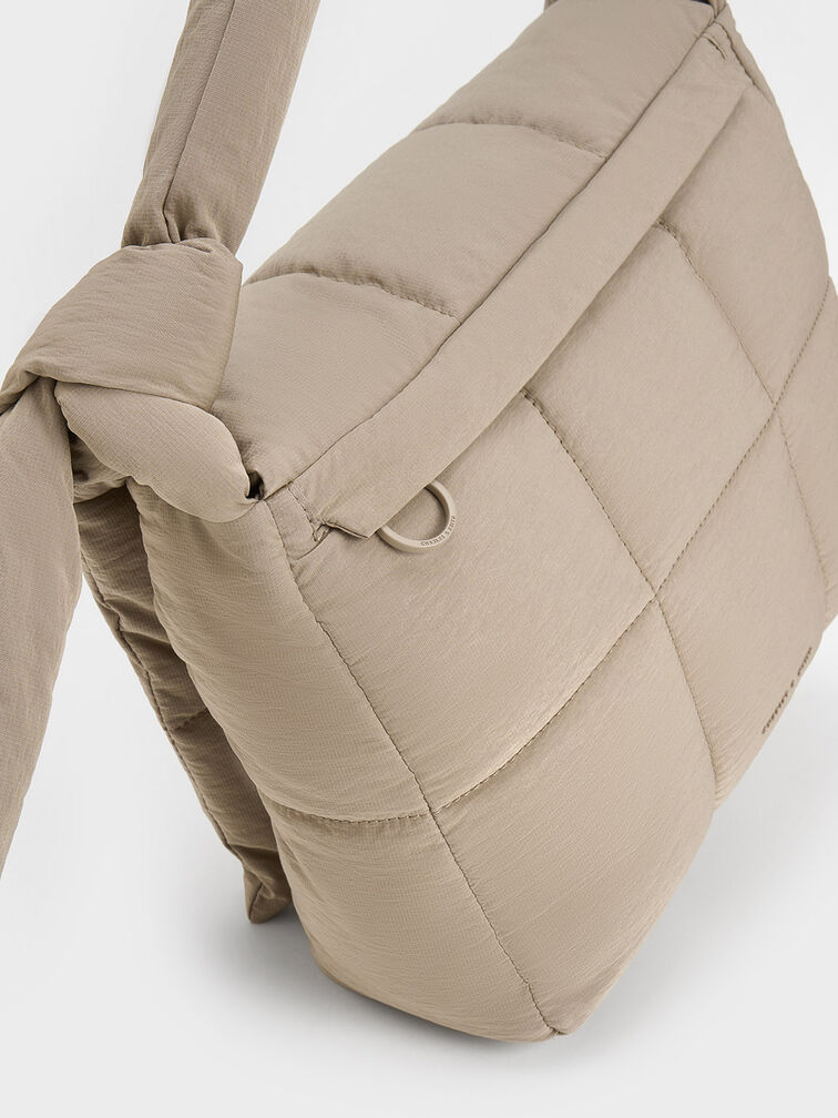 Errya Nylon Quilted Puffy Crossbody Bag, Taupe, hi-res