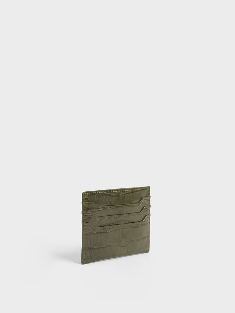 Croc-Effect Card Holder, Olive, hi-res